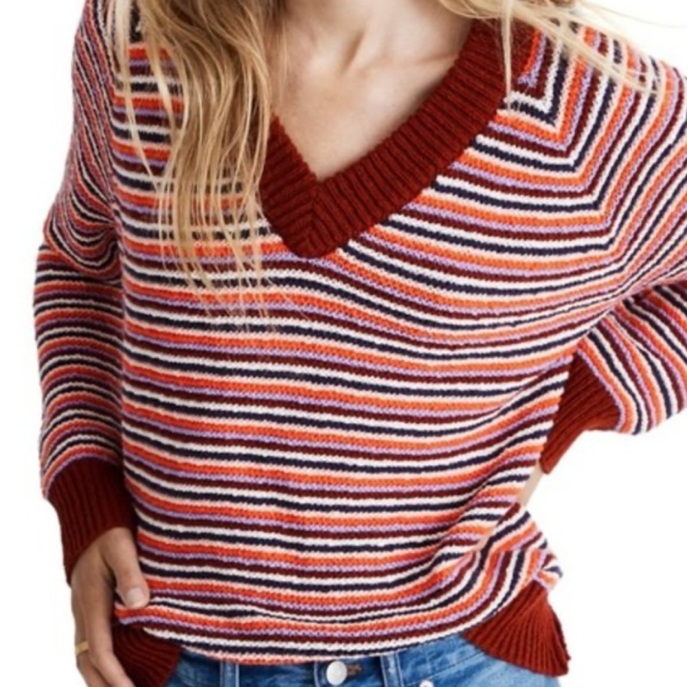 Madewell V-Neck Sweater Striped Knit